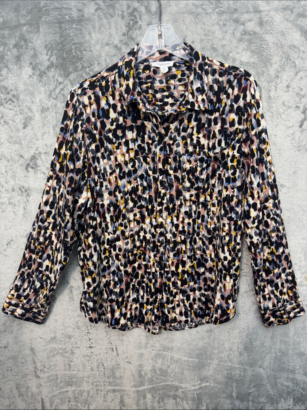 beachlunchlounge XL Multicolor Leopard-Print Button-Down Shirt tunic rayon